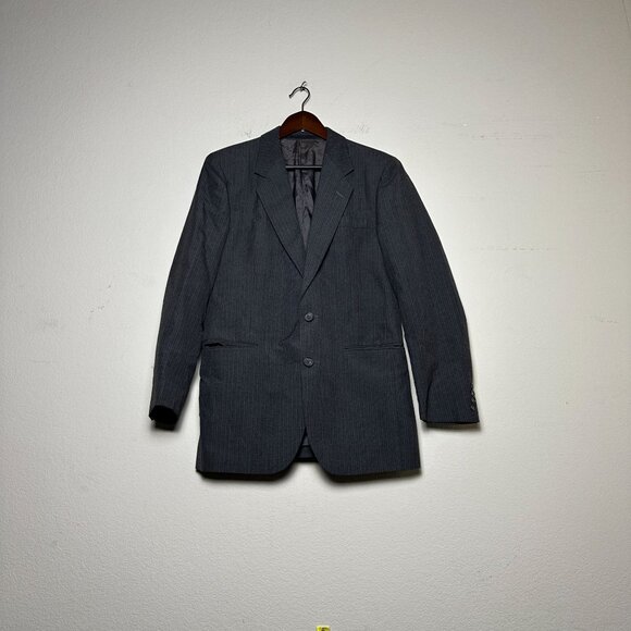 Calvin Klein Mens Wool Pinstripe Blazer Suit Jacket Gray Size 38R France Work - Picture 1 of 15
